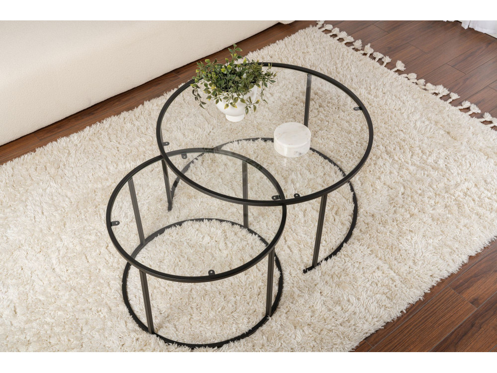 Conjunto de 2 mesas de centro metálicas "Aurum" - 80 x 80 x 43 cm - Preto Transparente