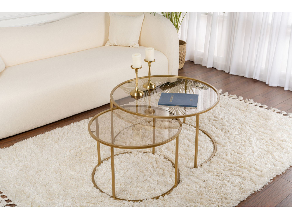 Conjunto de 2 mesas de centro metálicas "Aurum" - 80 x 80 x 43 cm - Bronze dourado