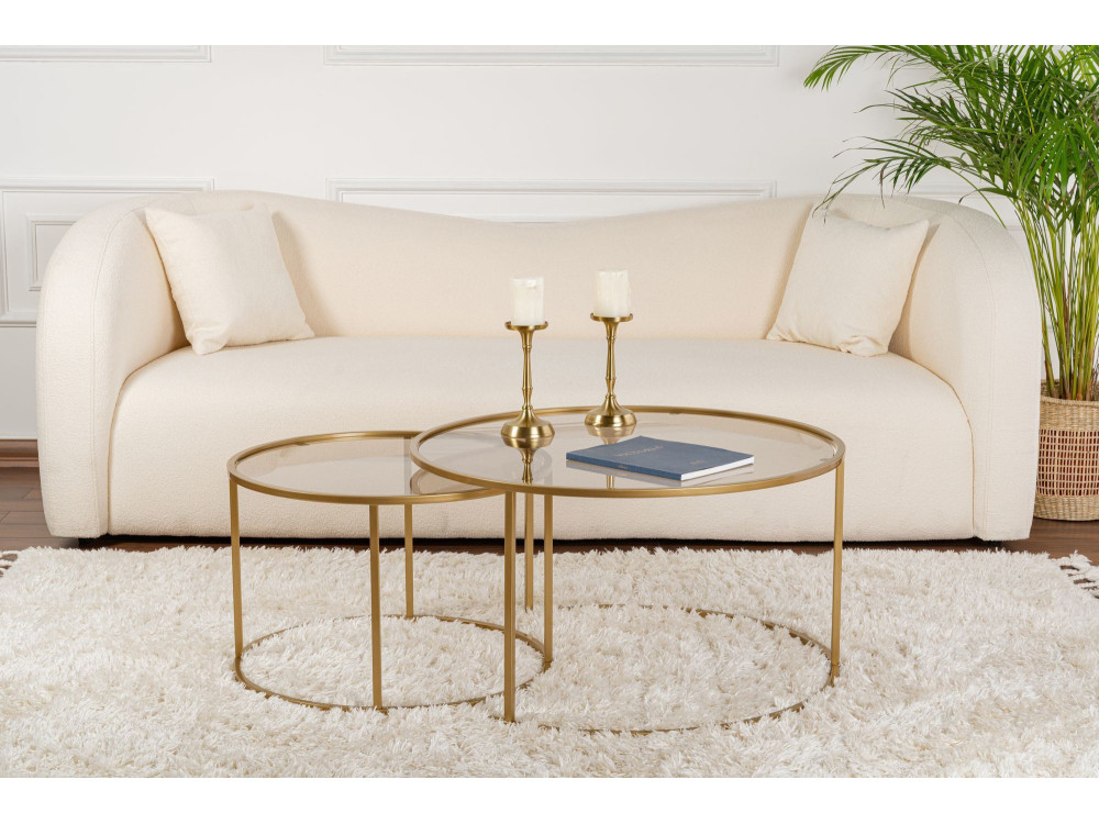 Conjunto de 2 mesas de centro metálicas "Aurum" - 80 x 80 x 43 cm - Bronze dourado