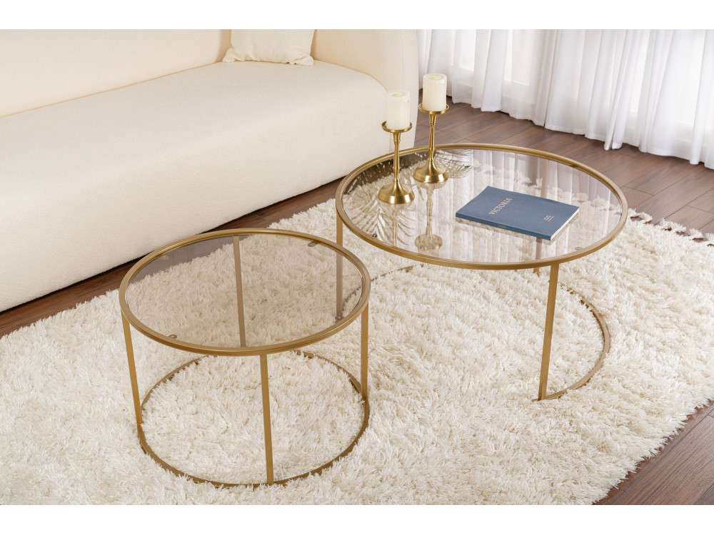 Conjunto de 2 mesas de centro metálicas "Aurum" - 80 x 80 x 43 cm - Bronze dourado