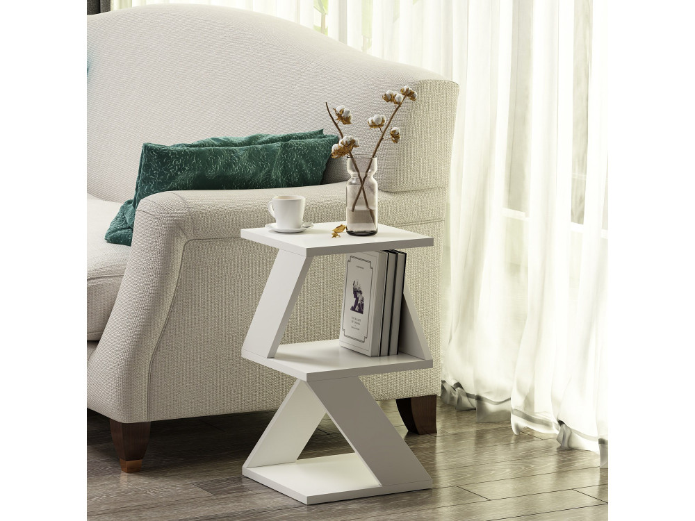 Mesa de apoio de madeira "Albeni" - 30 x 30 x 50 cm - Branco