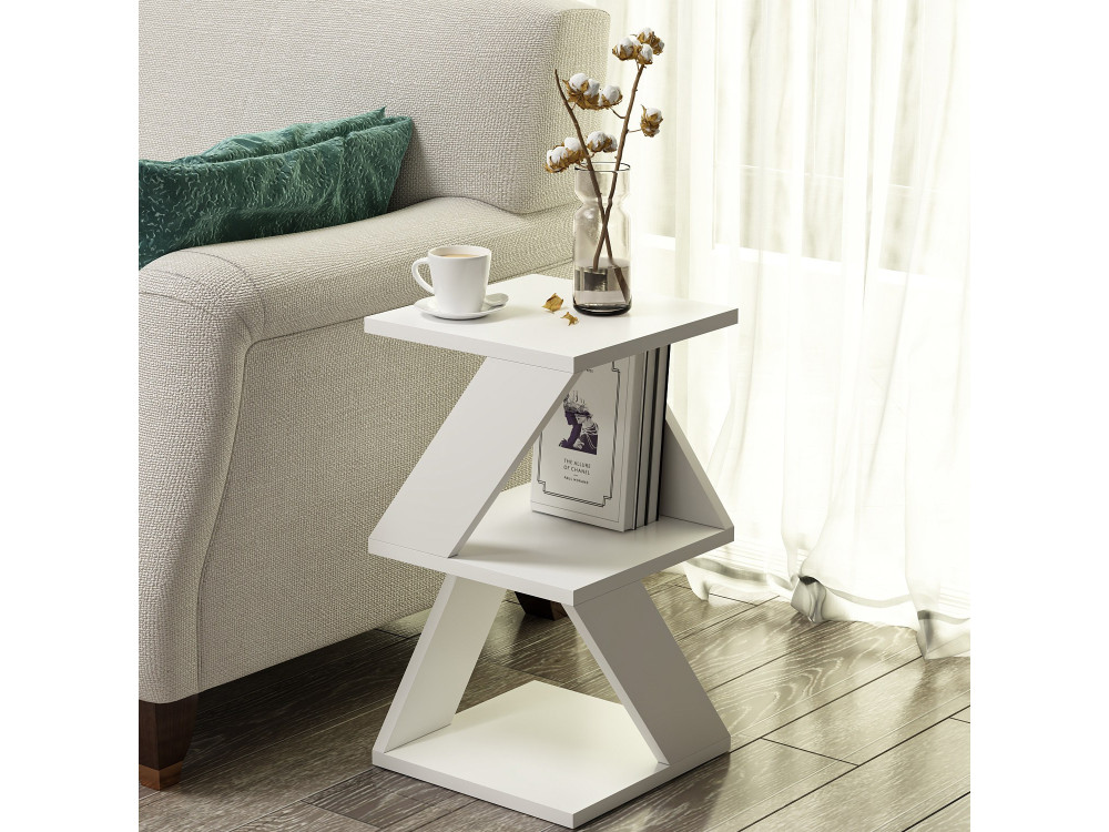 Mesa de apoio de madeira "Albeni" - 30 x 30 x 50 cm - Branco