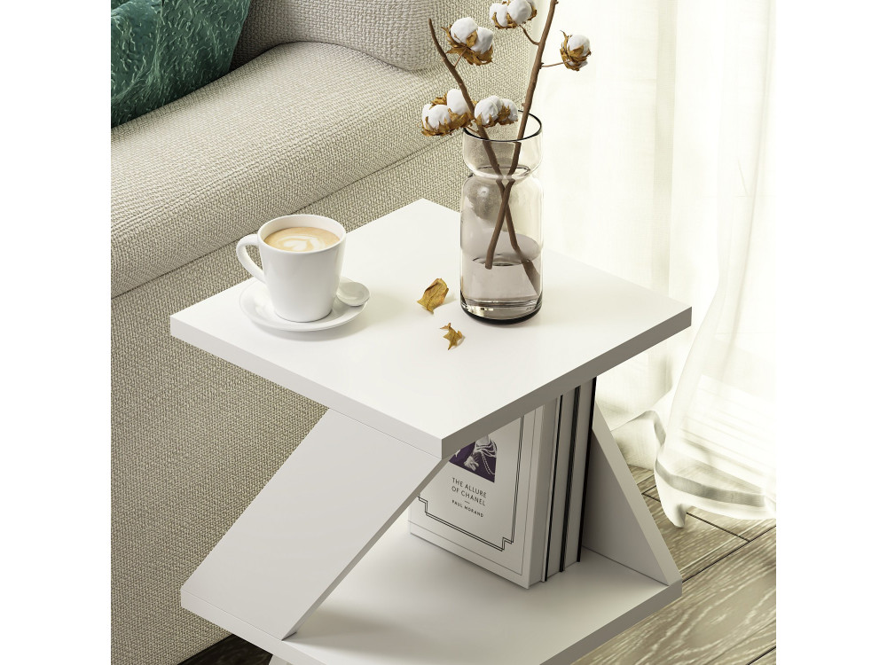 Mesa de apoio de madeira "Albeni" - 30 x 30 x 50 cm - Branco