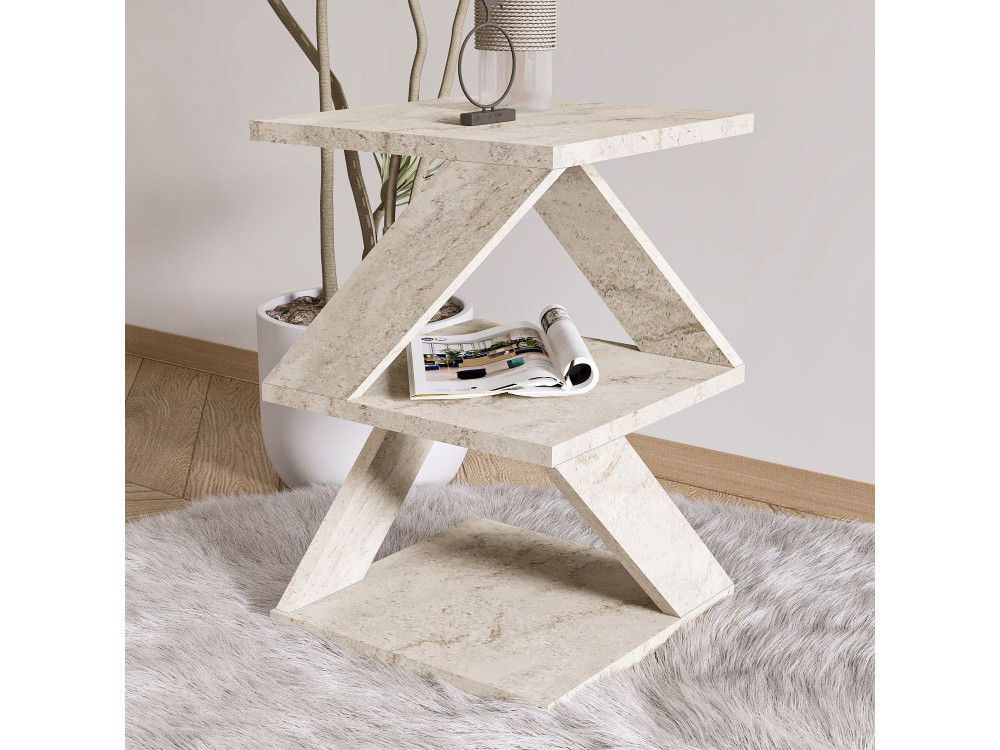 Mesa de apoio de madeira "Albeni" - 29 x 29 x 54 cm - Travertino