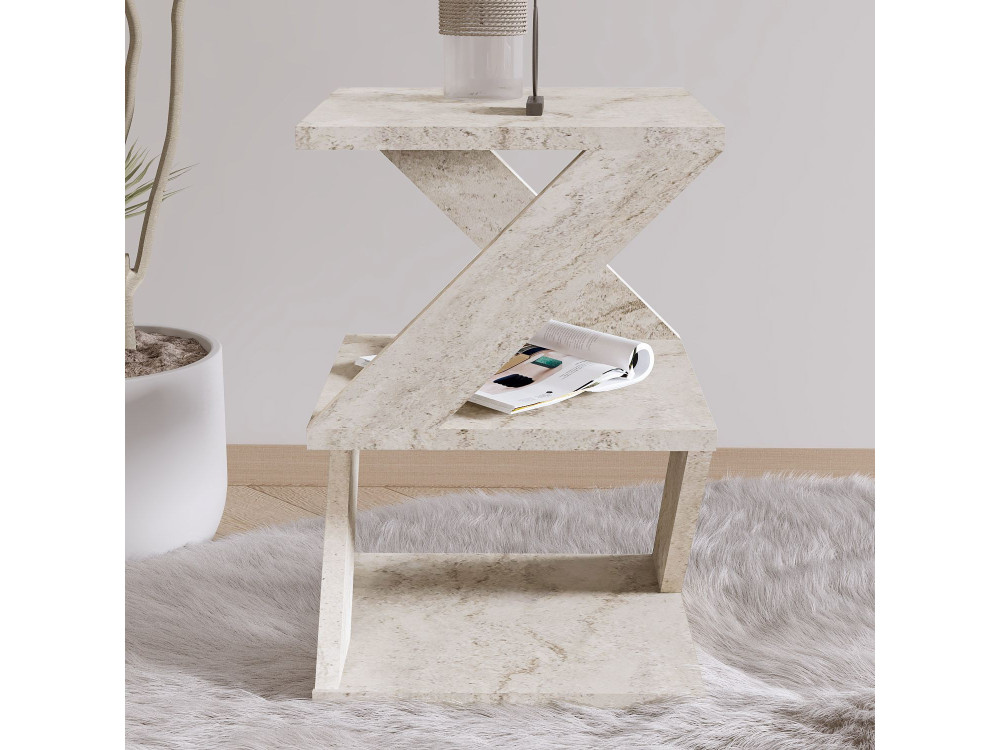 Mesa de apoio de madeira "Albeni" - 29 x 29 x 54 cm - Travertino