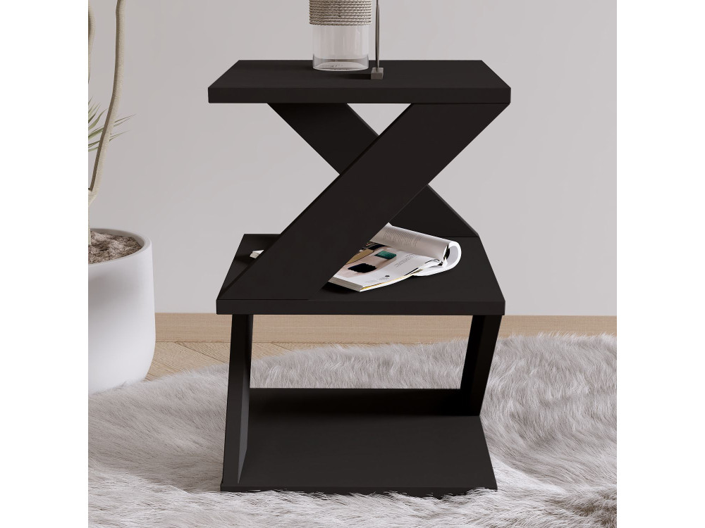 Mesa de apoio de madeira "Albeni" - 29 x 29 x 54 cm - Preto