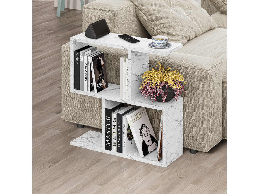 Mesa de apoio "Homemania" em madeira - 60 x 20 x 60 cm - Branco marmoreado