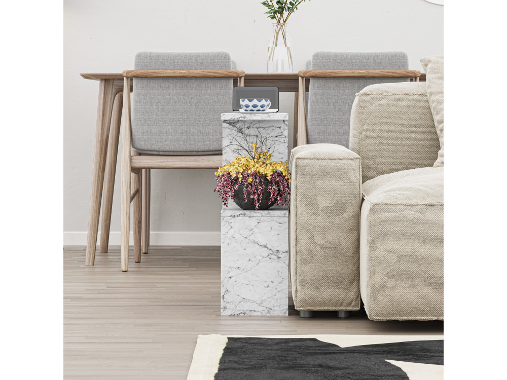 Mesa de apoio "Homemania" em madeira - 60 x 20 x 60 cm - Branco marmoreado