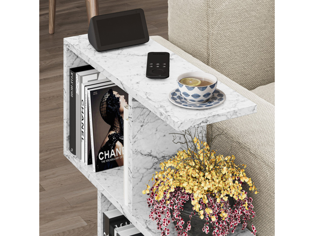 Mesa de apoio "Homemania" em madeira - 60 x 20 x 60 cm - Branco marmoreado
