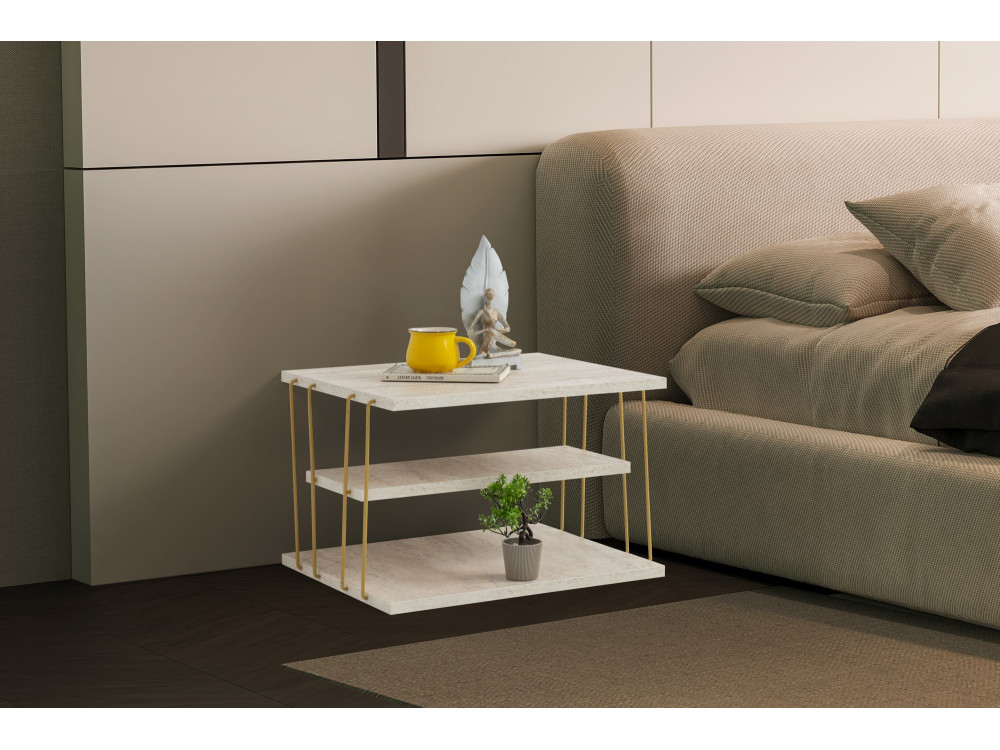 Mesa de apoio de madeira "Lifon" 50 x 40 x 33 cm - Travertino