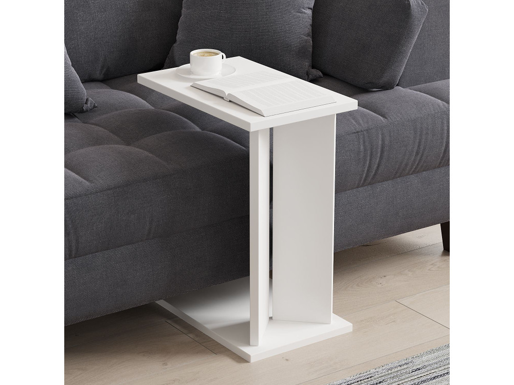 Mesa de apoio de madeira "Lun" - 25 x 50 x 48 cm - Branco