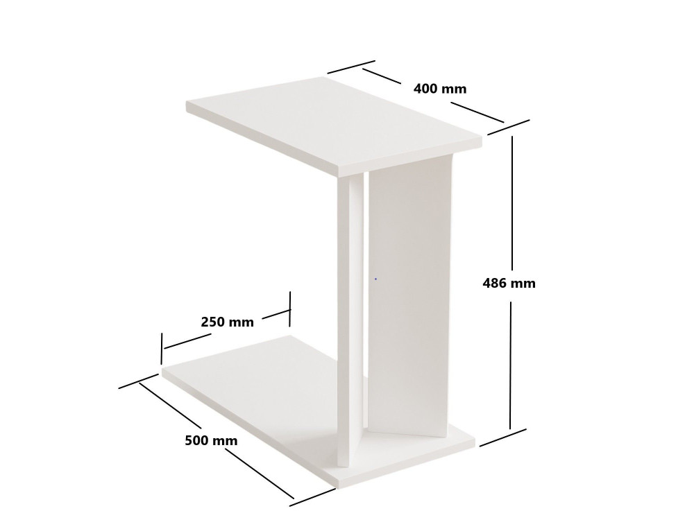 Mesa de apoio de madeira "Lun" - 25 x 50 x 48 cm - Branco