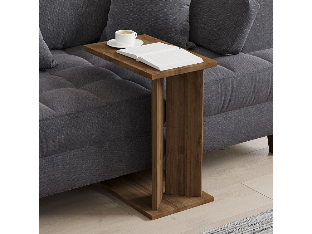 Mesa de apoio de madeira "Lun" - 25 x 50 x 48 cm - Castanho