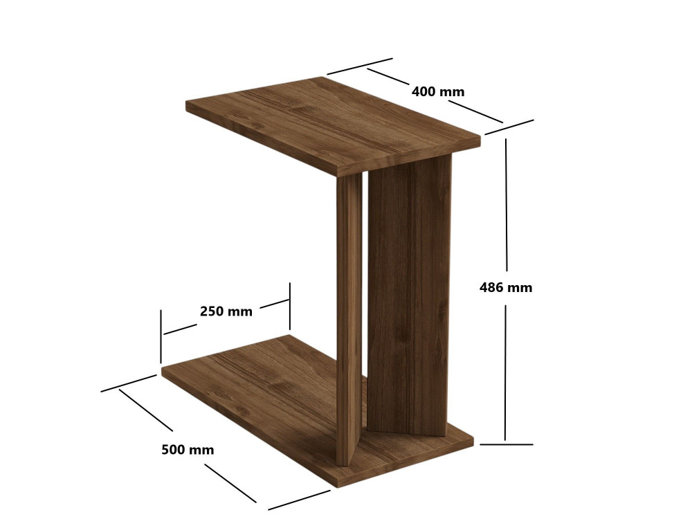 Mesa de apoio de madeira "Lun" - 25 x 50 x 48 cm - Castanho