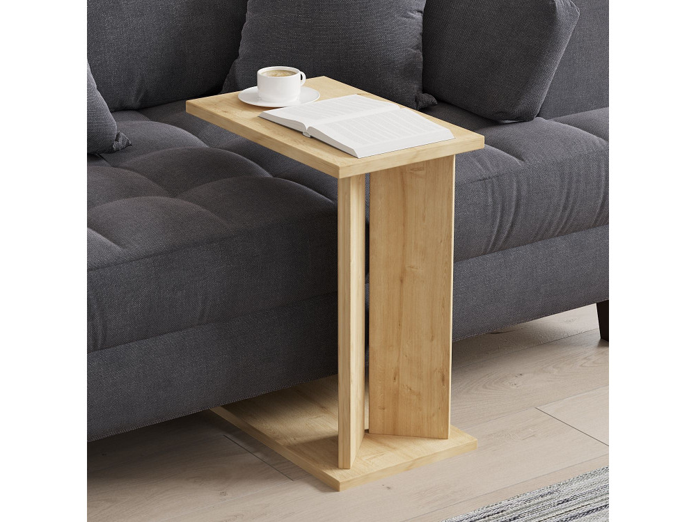 Mesa de apoio em madeira "Lun" - 25 x 50 x 48 cm - Bege