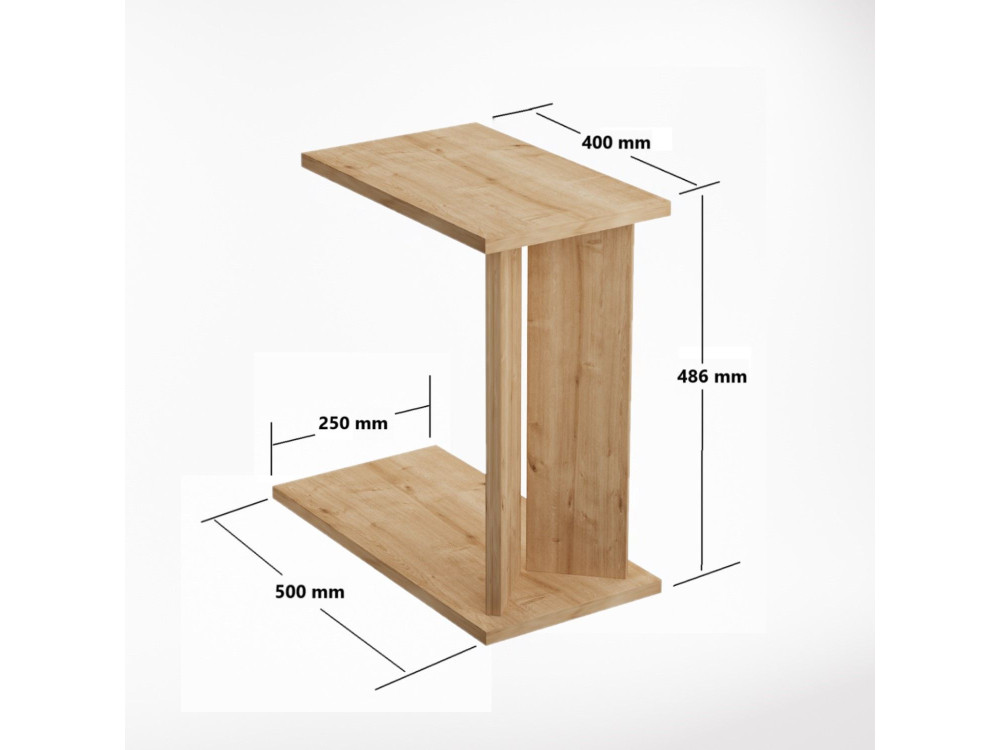 Mesa de apoio em madeira "Lun" - 25 x 50 x 48 cm - Bege