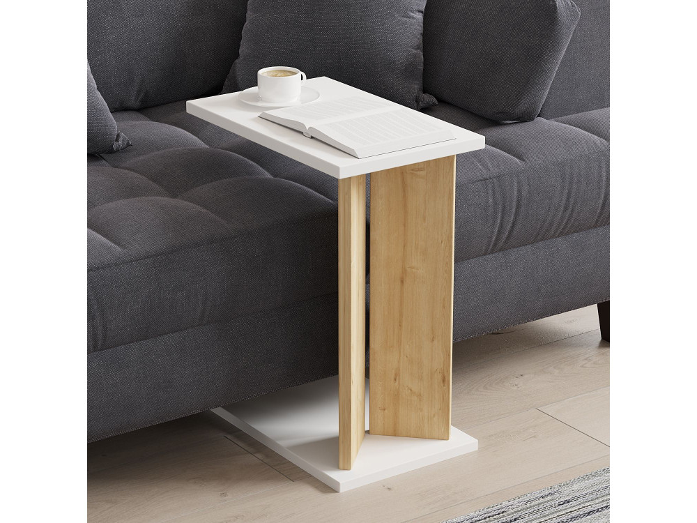 Mesa de apoio em madeira "Lun" - 25 x 50 x 48 cm - Bege