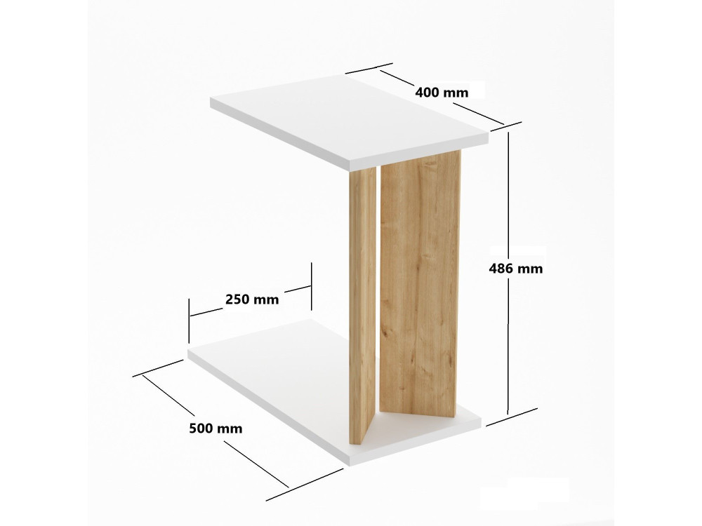 Mesa de apoio em madeira "Lun" - 25 x 50 x 48 cm - Bege