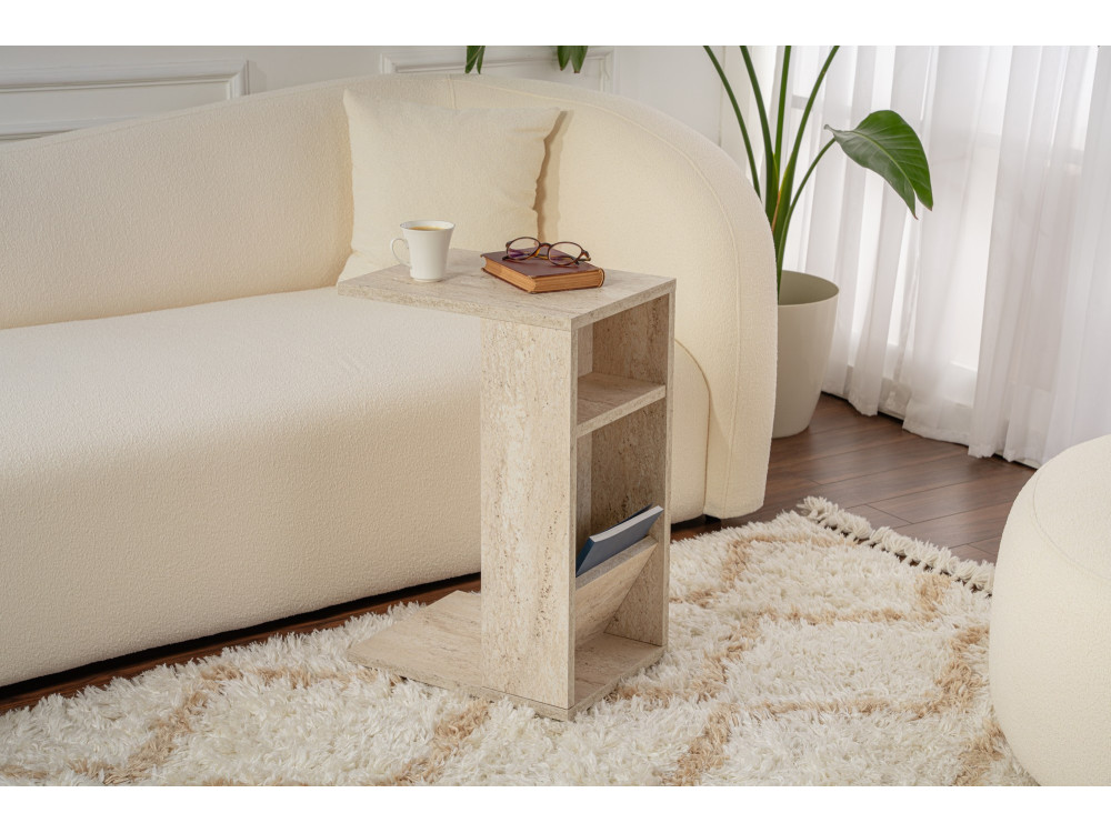 Mesa de apoio de madeira "Filinta" - 30 x 40 x 63 cm - Travertino