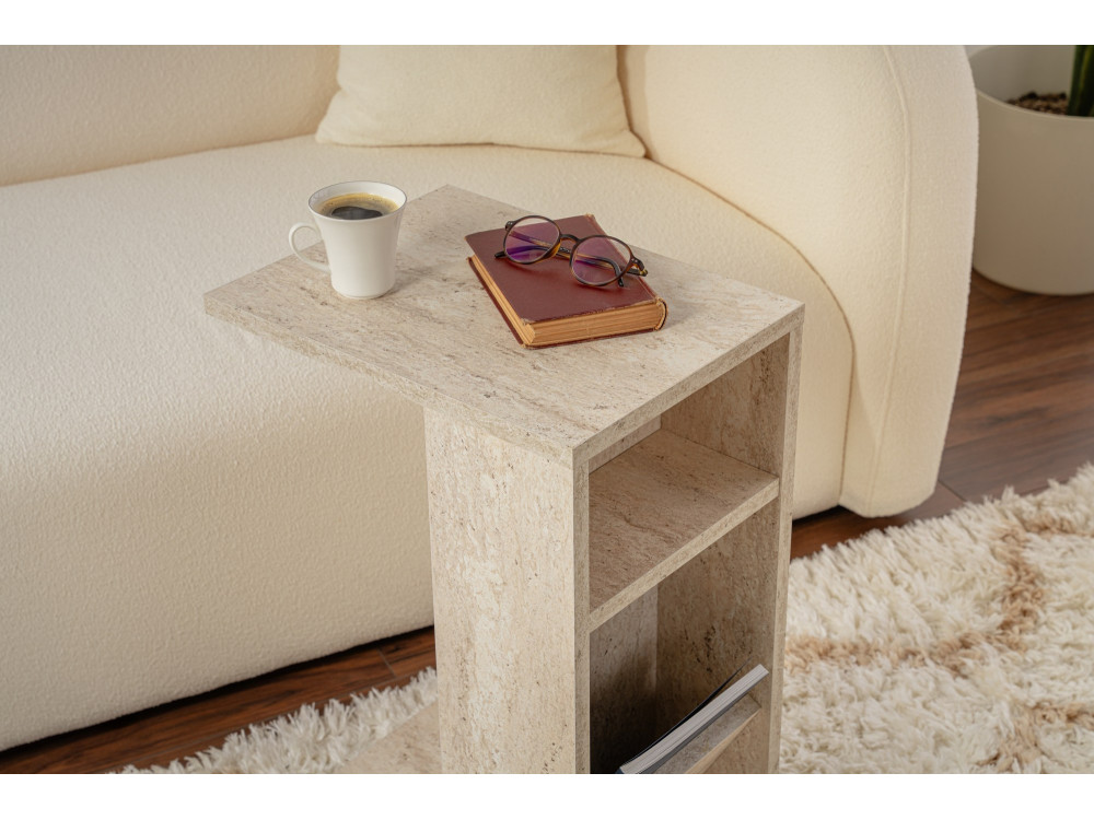 Mesa de apoio de madeira "Filinta" - 30 x 40 x 63 cm - Travertino