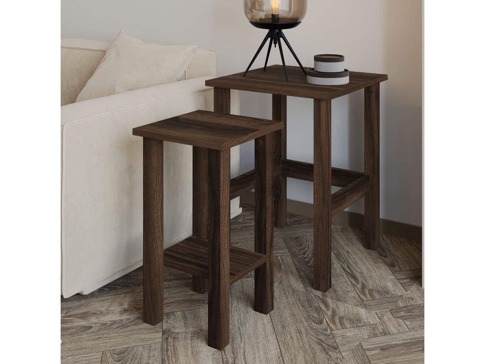 Conjunto de 2 mesas de apoio em madeira "Gina 2" - 45 x 45 x 60 cm - Castanho