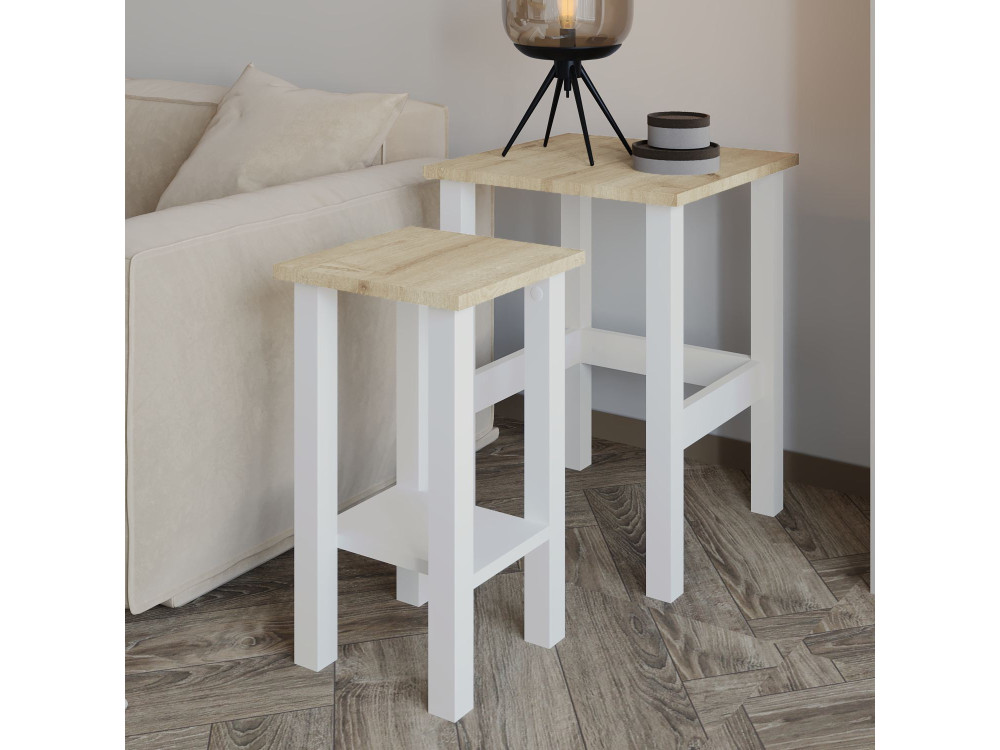 Conjunto de 2 mesas de apoio em madeira "Gina 2" - 45 x 45 x 60 cm - Bege