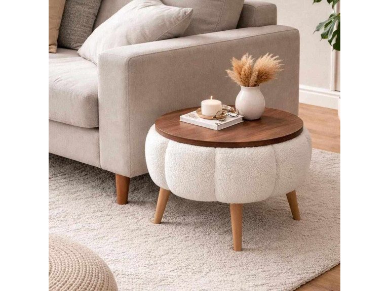 Mesa de apoio de madeira "Papatya" - 45 x 45 x 44 cm - Branco