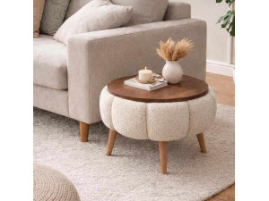 Mesa de apoio de madeira "Papatya" - 45 x 45 x 44 cm - Creme