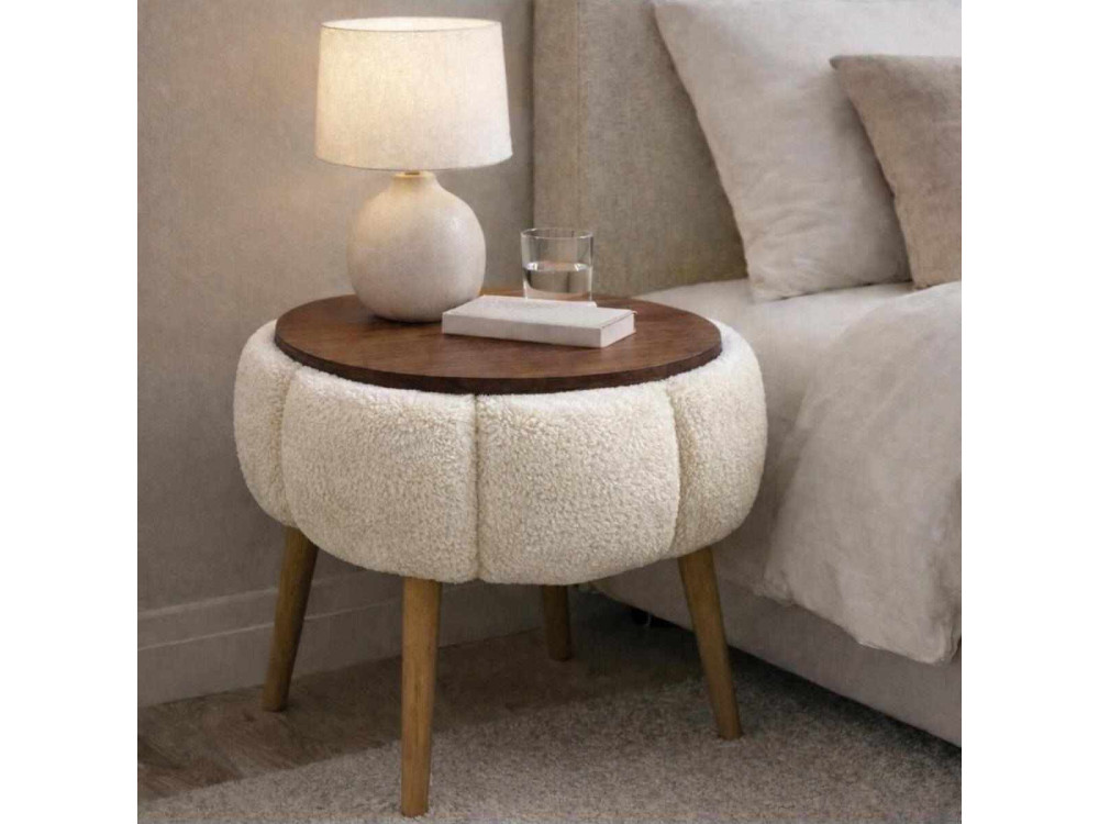 Mesa de apoio de madeira "Papatya" - 45 x 45 x 44 cm - Creme