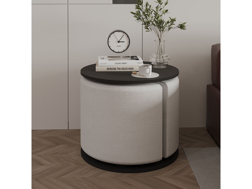 Mesa de apoio "Vexana" com banco de pés em madeira - 43 x 43 x 47 cm - Cinzento antracite