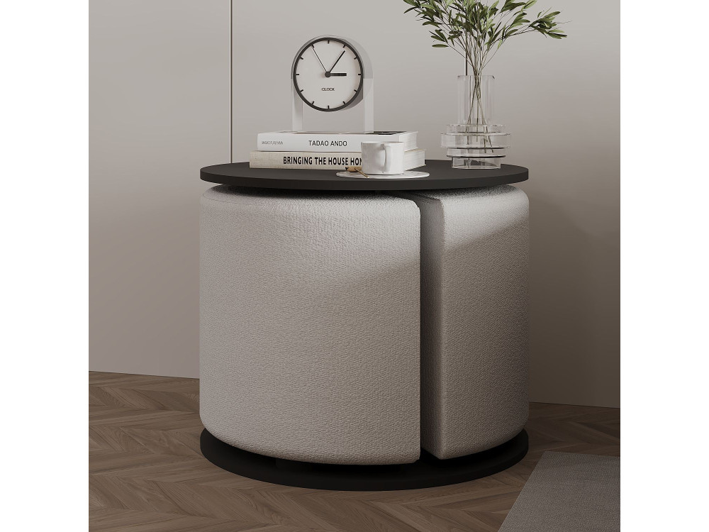 Mesa de apoio "Vexana" com banco de pés em madeira - 43 x 43 x 47 cm - Cinzento antracite