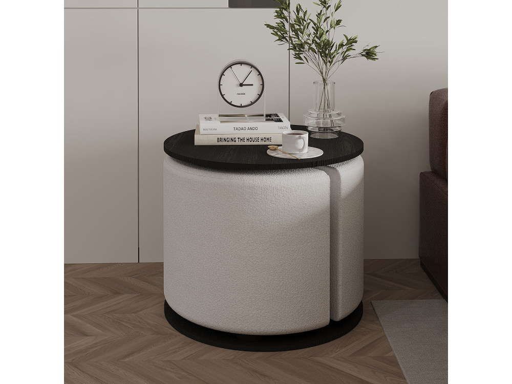 Mesa de apoio de madeira "Vexana" com banco para pés - 43 x 43 x 47 cm - Preto