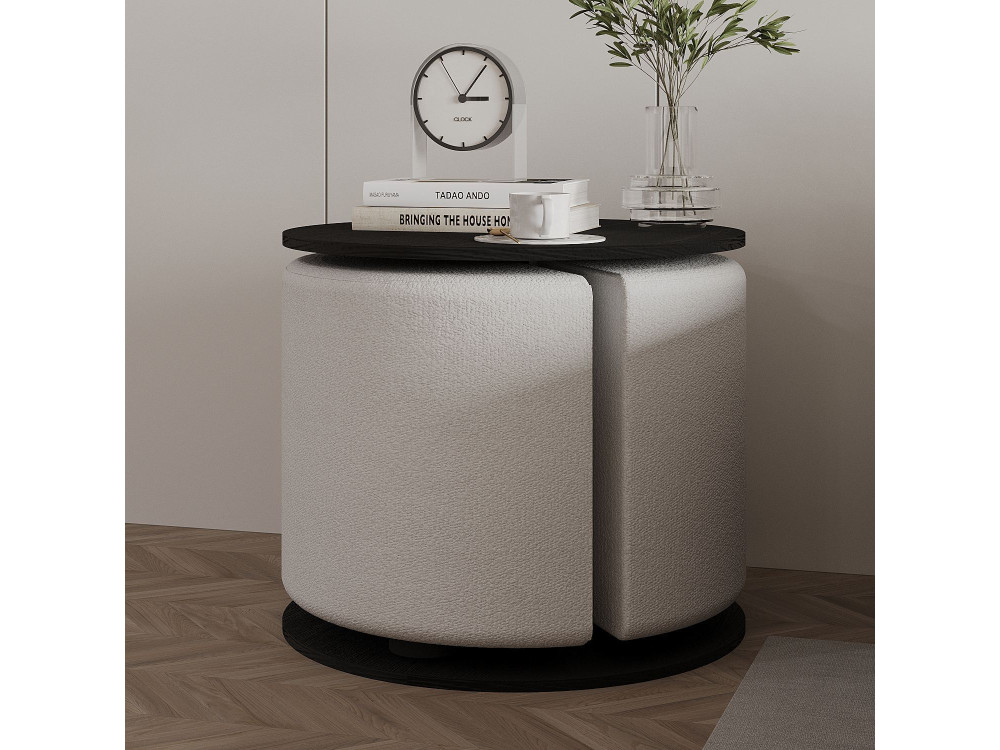 Mesa de apoio de madeira "Vexana" com banco para pés - 43 x 43 x 47 cm - Preto