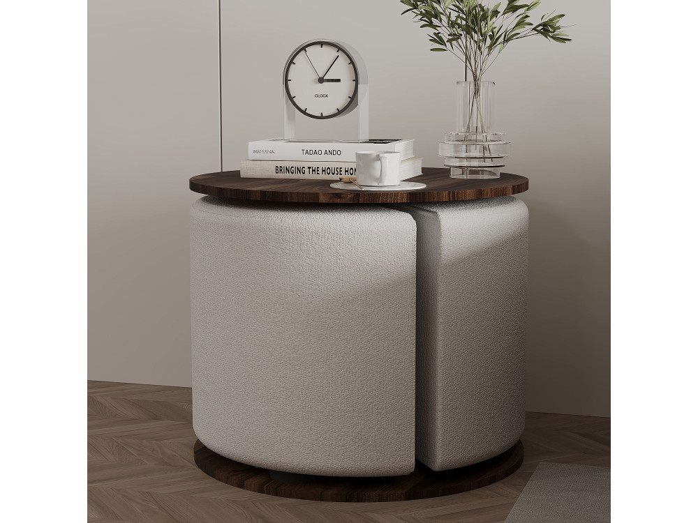 Mesa de apoio de madeira "Vexana" com banco para pés - 43 x 43 x 47 cm - Castanho
