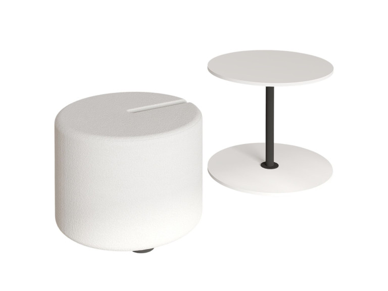 Mesa de apoio "Vexana" com banco de pés em madeira - 43 x 43 x 47 cm - Branco