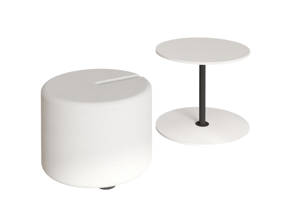 Mesa de apoio "Vexana" com banco de pés em madeira - 43 x 43 x 47 cm - Branco