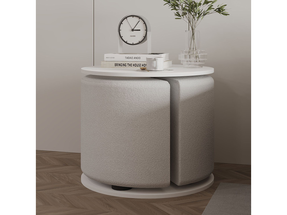 Mesa de apoio "Vexana" com banco de pés em madeira - 43 x 43 x 47 cm - Branco