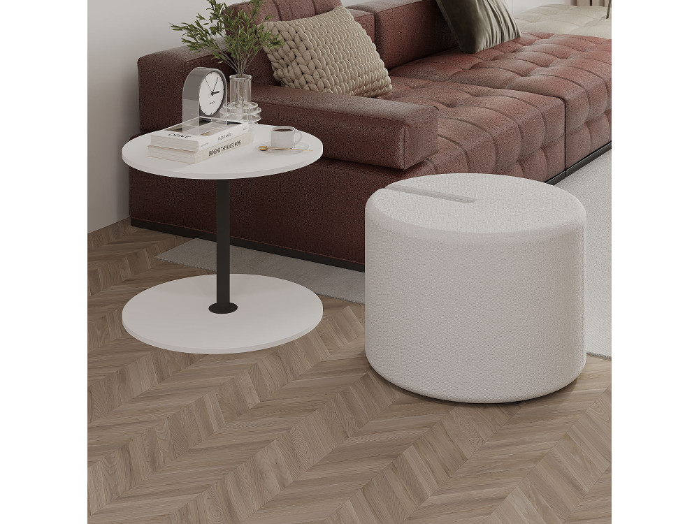 Mesa de apoio "Vexana" com banco de pés em madeira - 43 x 43 x 47 cm - Branco