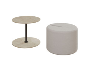Mesa de apoio "Vexana" com banqueta de madeira - 43 x 43 x 47 cm - Travertino