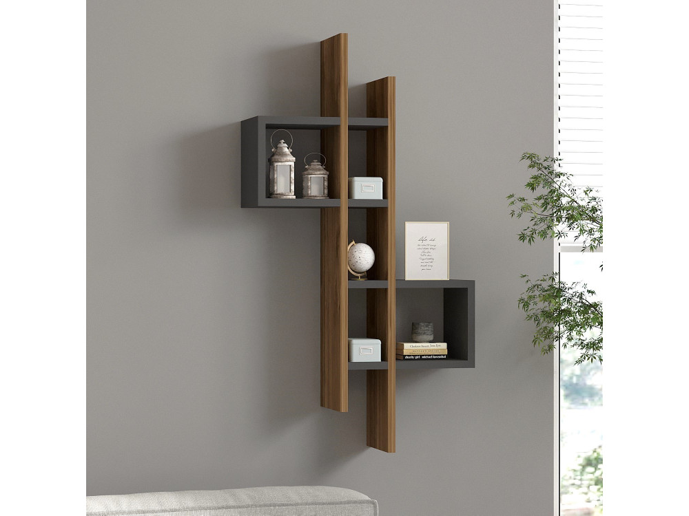 Prateleira de parede em madeira "Emse" - 53 x 19 x 108 cm - Carvalho, Antracite