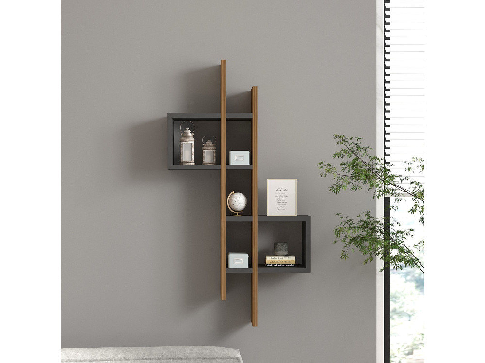 Prateleira de parede em madeira "Emse" - 53 x 19 x 108 cm - Carvalho, Antracite