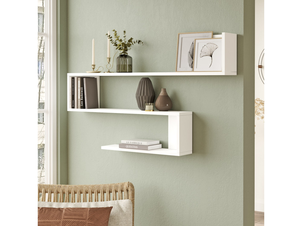Prateleira de parede em madeira "WL10" - 120 x 14 x 71 cm - Branco