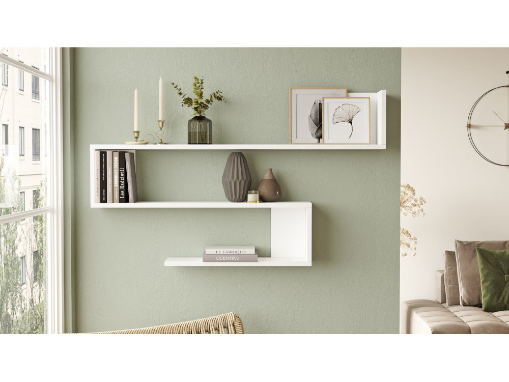 Prateleira de parede em madeira "WL10" - 120 x 14 x 71 cm - Branco