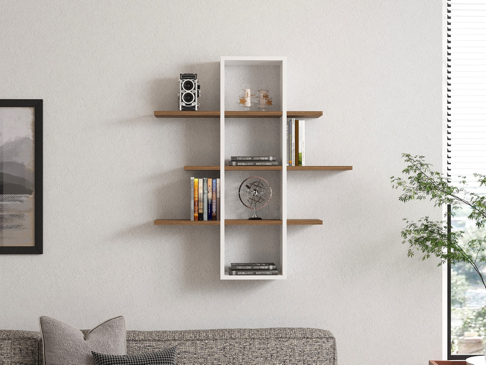 Prateleira de parede em madeira "Ardo" - 96 x 19 x 101 cm - Nogueira, Branco