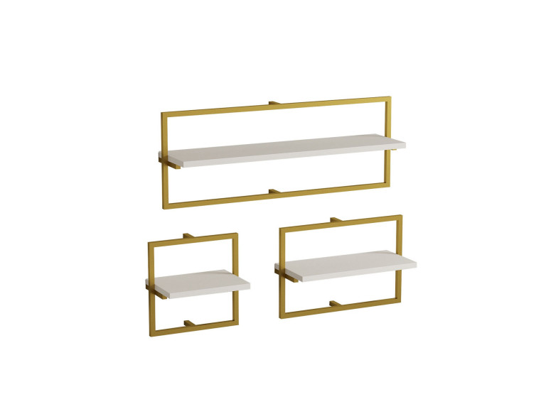 Prateleira de parede em madeira "Yeso" - 80 x 20 x 30 cm - Branco, dourado
