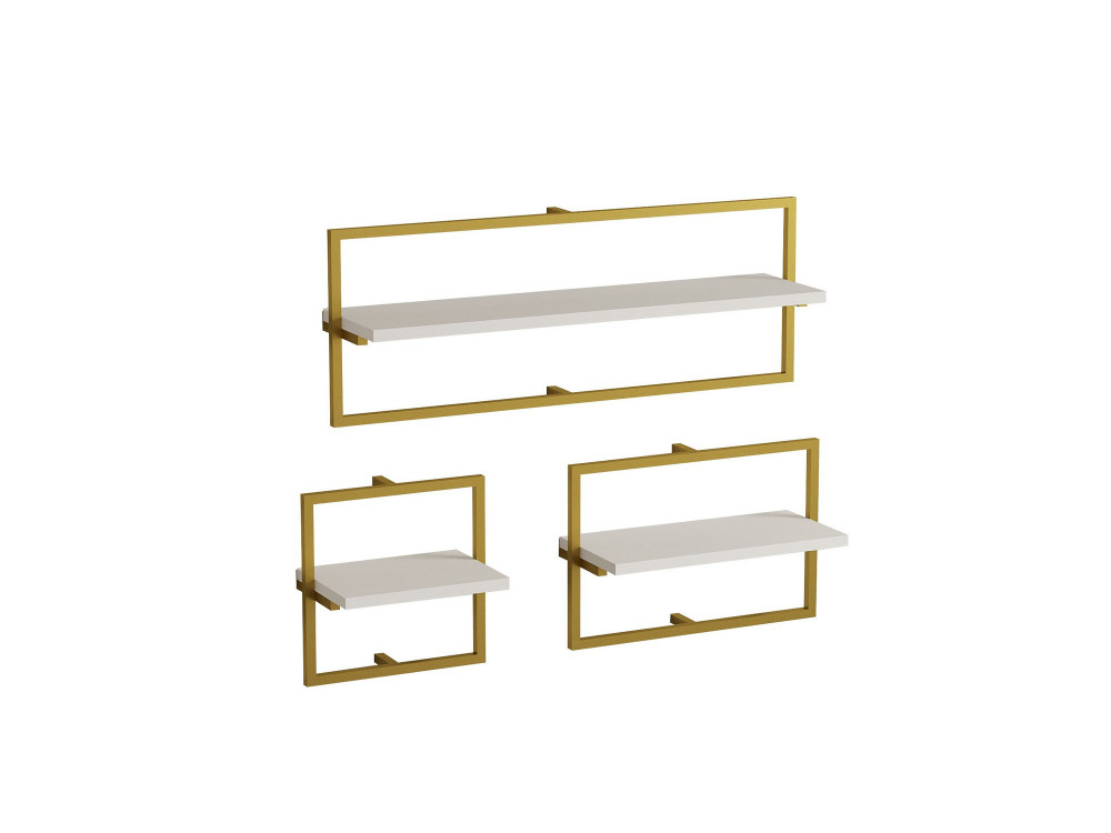 Prateleira de parede em madeira "Yeso" - 80 x 20 x 30 cm - Branco, dourado