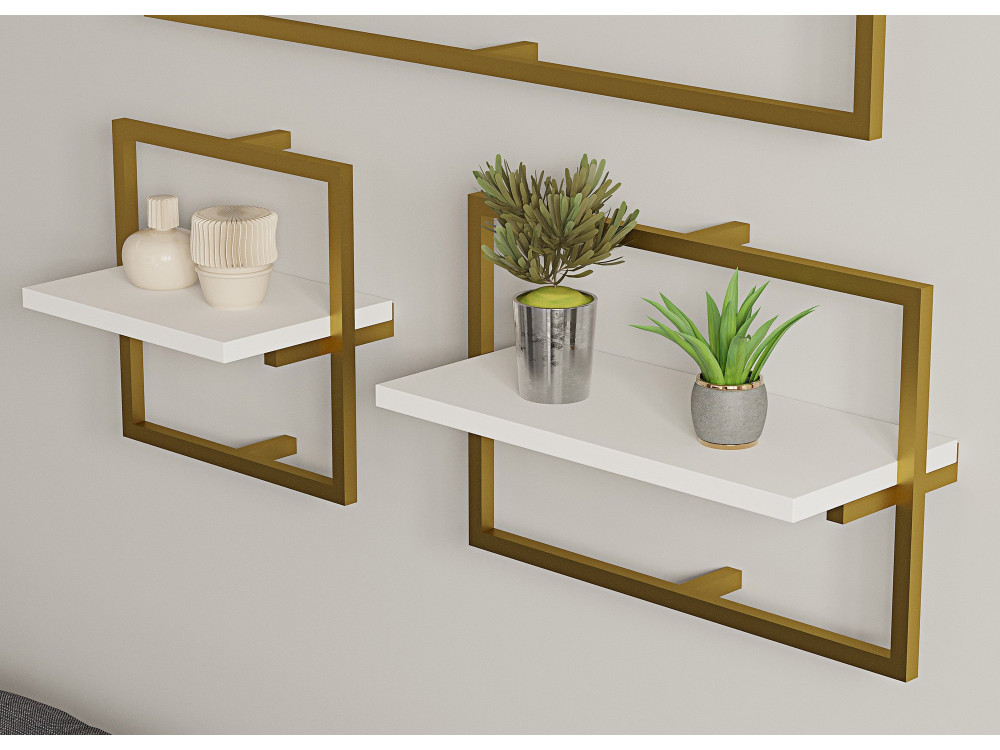 Prateleira de parede em madeira "Yeso" - 80 x 20 x 30 cm - Branco, dourado