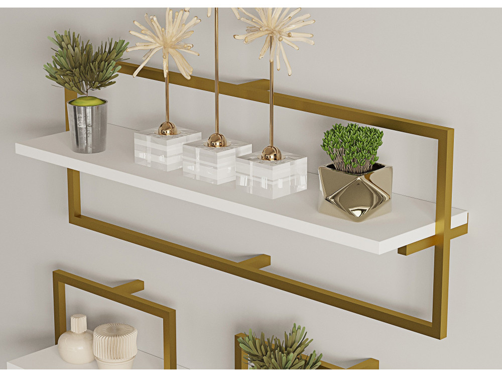 Prateleira de parede em madeira "Yeso" - 80 x 20 x 30 cm - Branco, dourado
