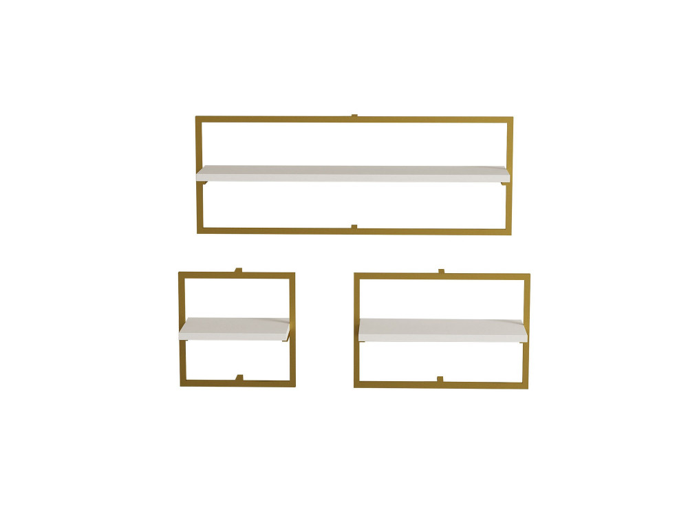 Prateleira de parede em madeira "Yeso" - 80 x 20 x 30 cm - Branco, dourado