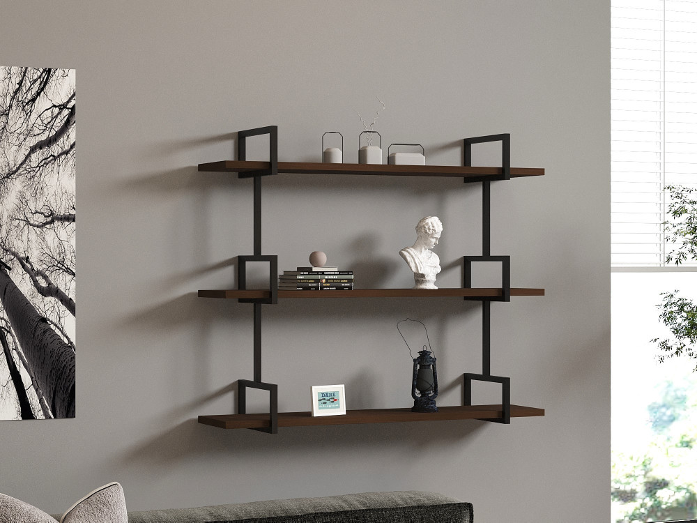 Estante de parede em madeira "Uras" - 87 x 22 x 76 cm - Nogueira